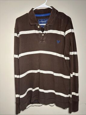 American Eagle Outfitters vintage y2k Men’s Brown Polo with White Stripes